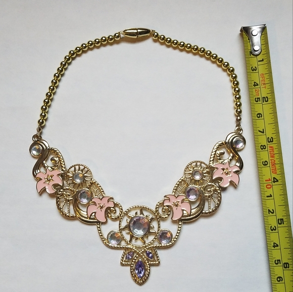 Disney Store Tangled Rapunzel Princess Gold Pink Floral Necklace Girls Plastic - Picture 9 of 9